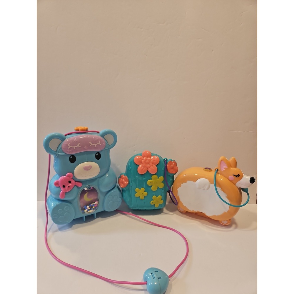 Lot of 3 Polly Pocket Playset Case Replacement Cactus, Corgi, & Teddy Bear Purse